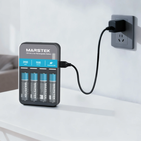 MARSTEK Ultra Rechargeable Li-ion AAA Batterij Kit 1.5V (1480mWh) met Smart Charging Case