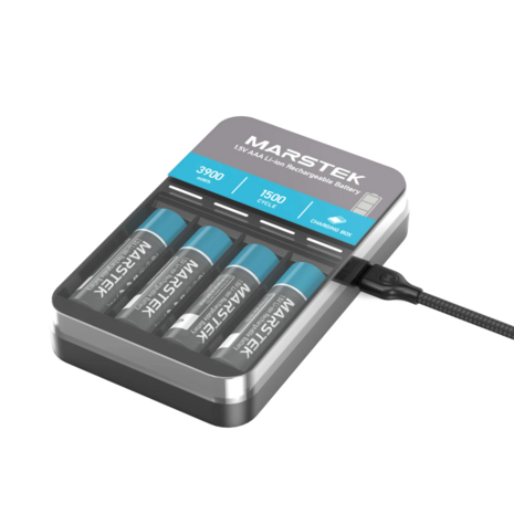 MARSTEK Ultra Rechargeable Li-ion AAA Batterij Kit 1.5V (1480mWh) met Smart Charging Case